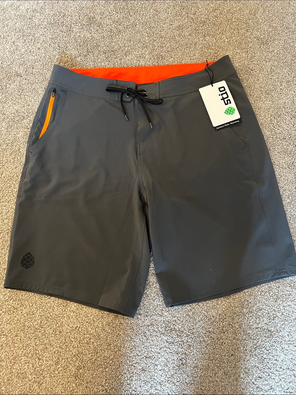 Stio Gray Swim Board Shorts with Orange Lining